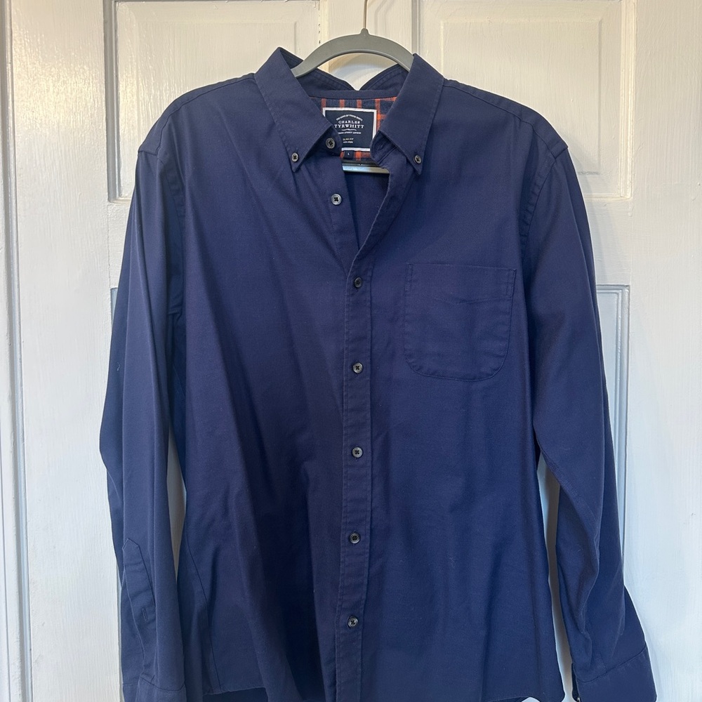 Charles Tyrwhitt Brushed Flannel Shirt Navy (Slim Fit, Large)